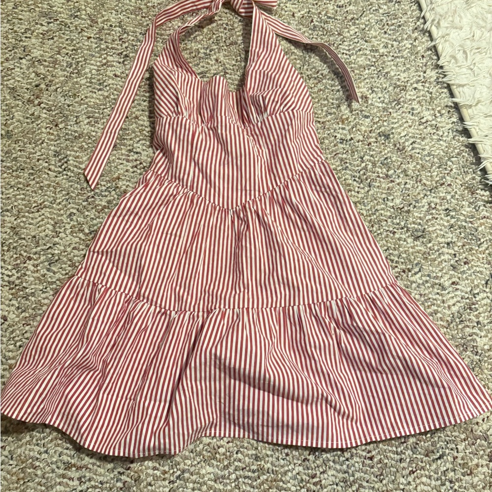 Red and White Striped Halter Dress